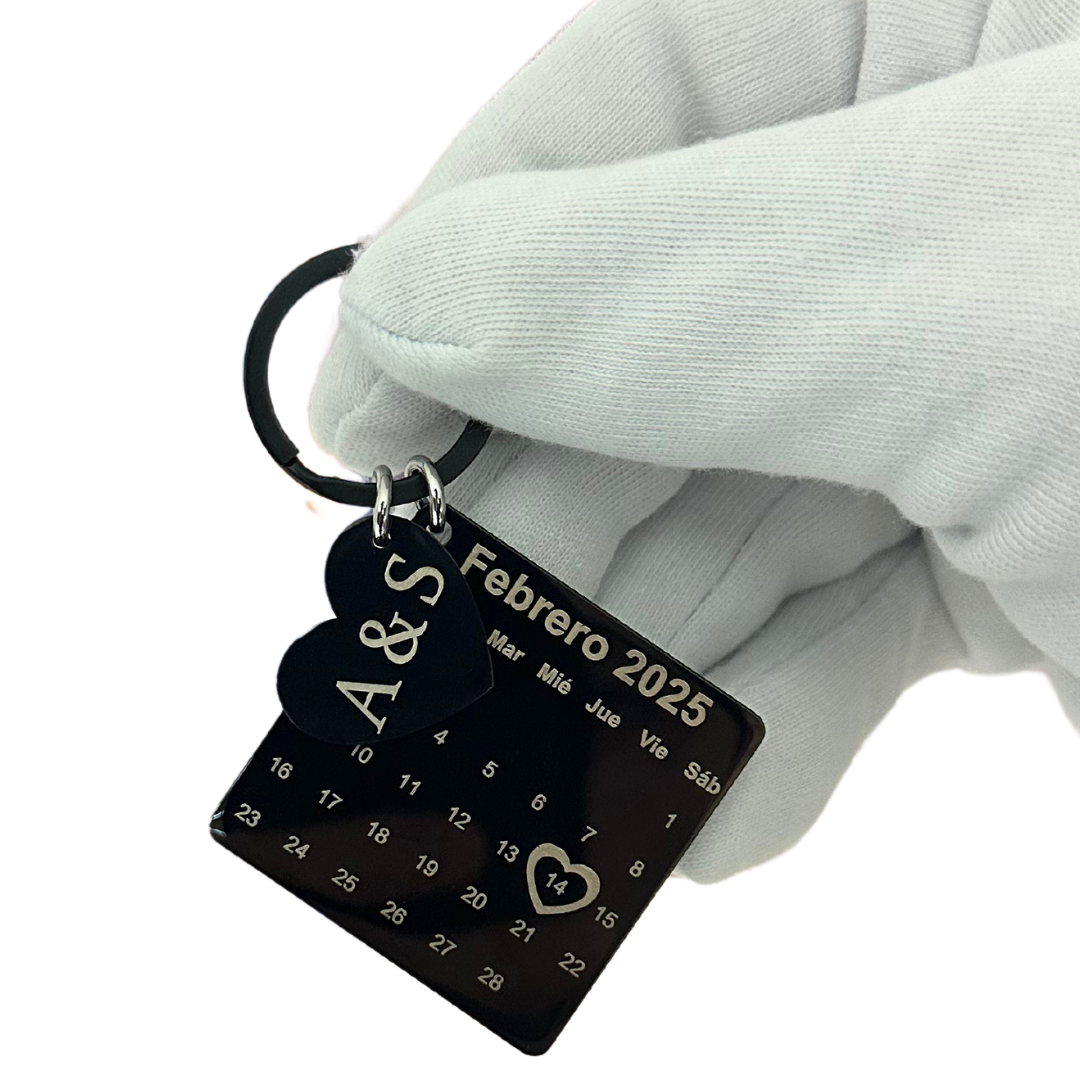 Llavero Personalizado Fecha Especial Aniversario Cuadrado Acero Inoxidable (Negro)