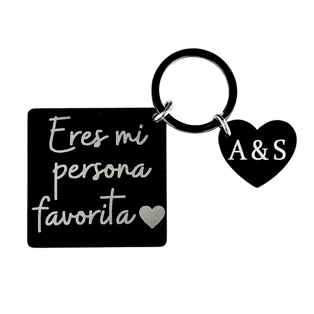 Llavero Personalizado Fecha Especial Aniversario Cuadrado Acero Inoxidable (Negro)