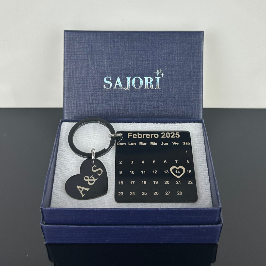 Llavero Personalizado Fecha Especial Aniversario Cuadrado Acero Inoxidable (Negro)