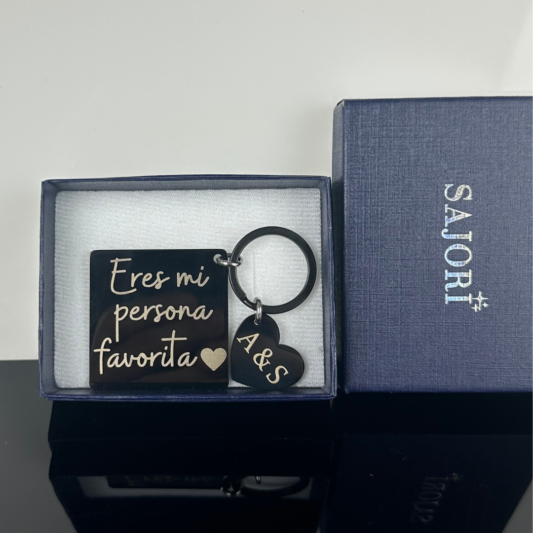 Llavero Personalizado Fecha Especial Aniversario Cuadrado Acero Inoxidable (Negro)