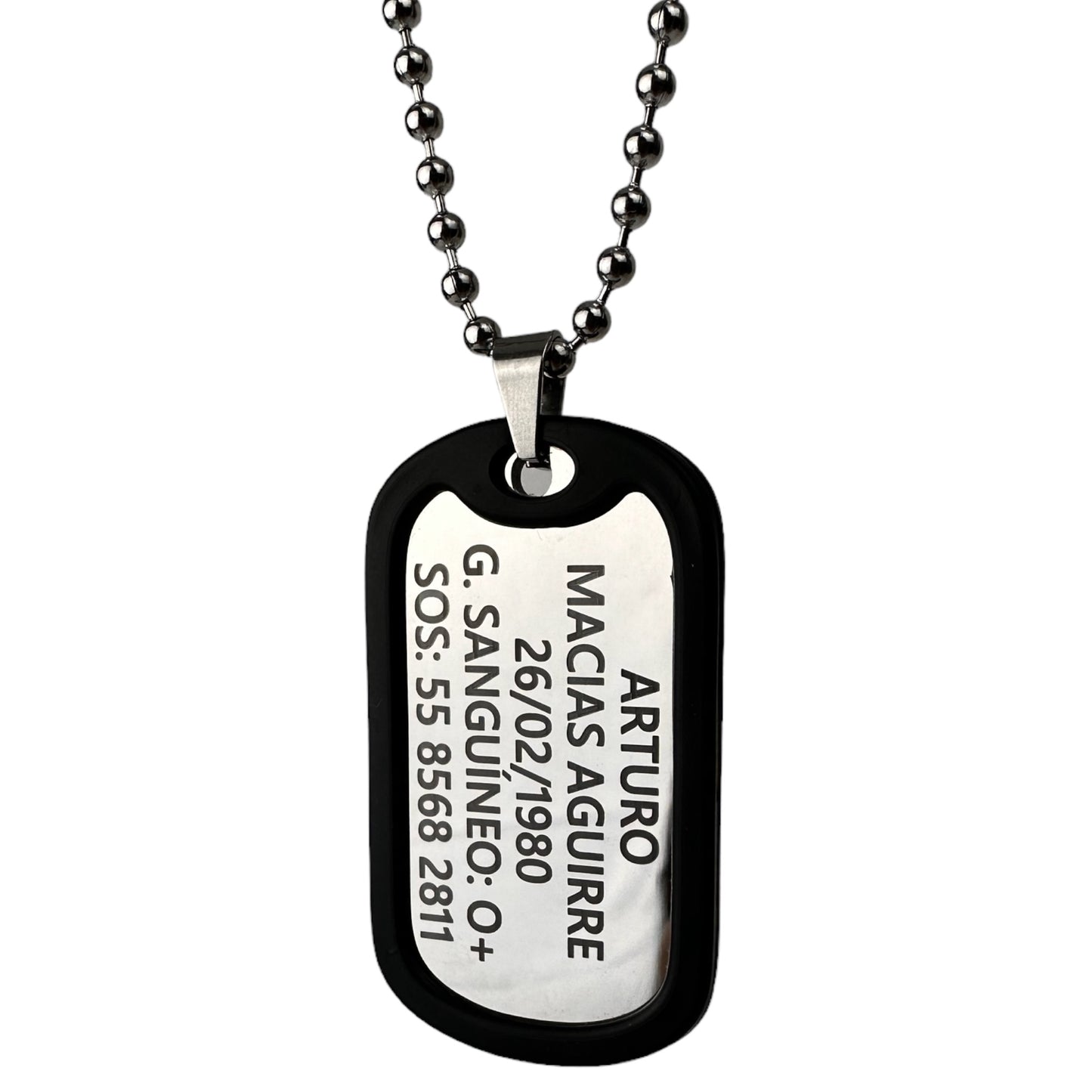 Tag Placa Estilo Militar Con Silenciador Acero Inoxidable Personalizada