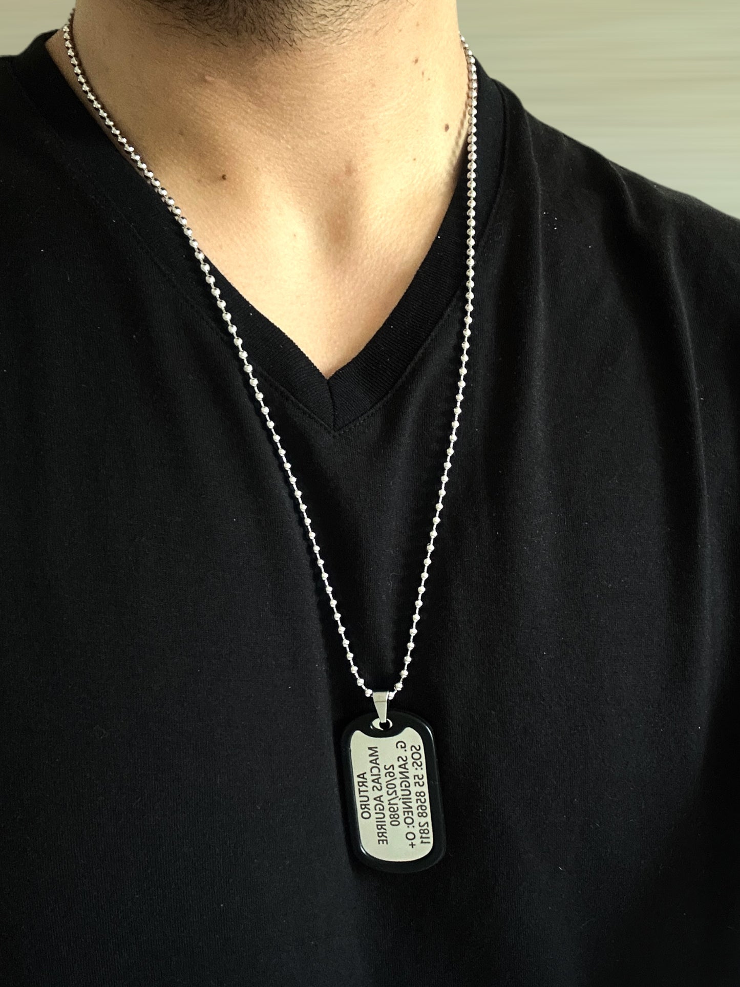 Tag Placa Estilo Militar Con Silenciador Acero Inoxidable Personalizada