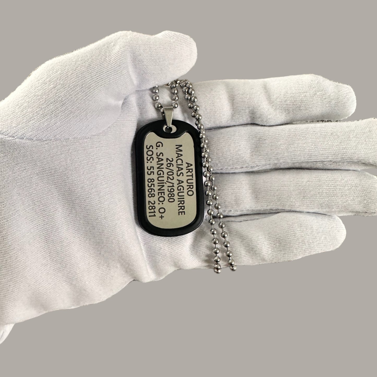 Tag Placa Estilo Militar Con Silenciador Acero Inoxidable Personalizada