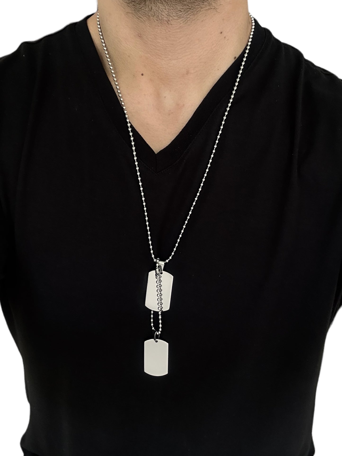 Collar Doble Tag Estilo Militar - Sin Grabar