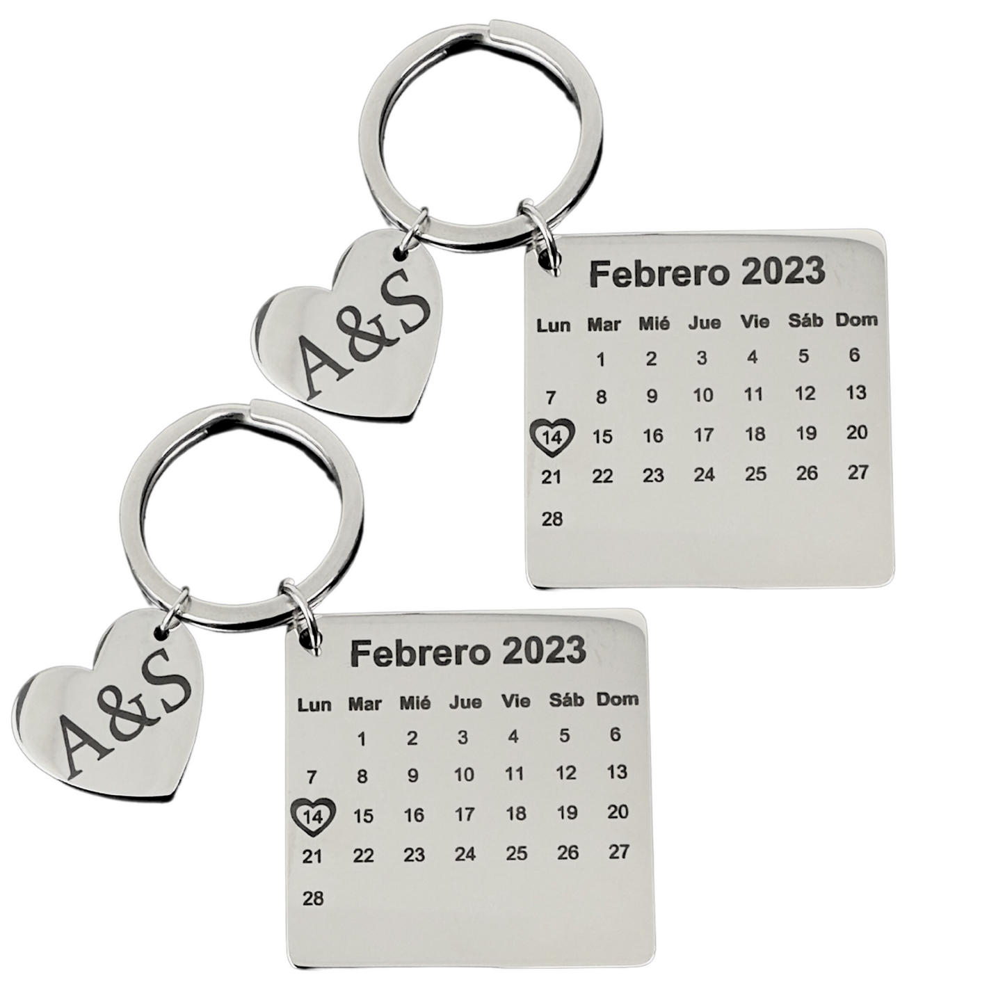 Par de Llaveros de Calendario Aniversario Fecha Especial