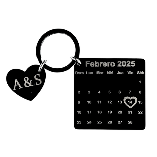 Llavero Personalizado Fecha Especial Aniversario Cuadrado Acero Inoxidable (Negro)