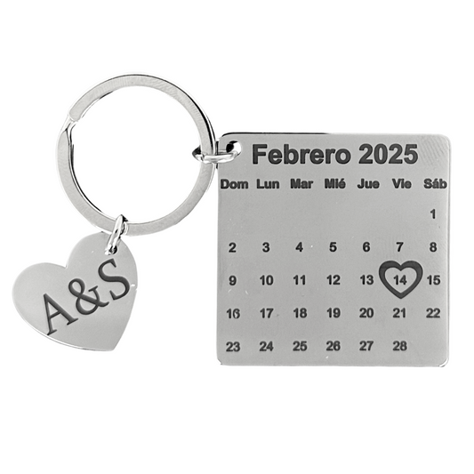Llavero Personalizado Fecha Especial Aniversario Cuadrado Acero Inoxidable