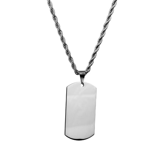 Collar Tag Estilo Militar Acero Inoxidable Cadena Torzal - Sin grabado