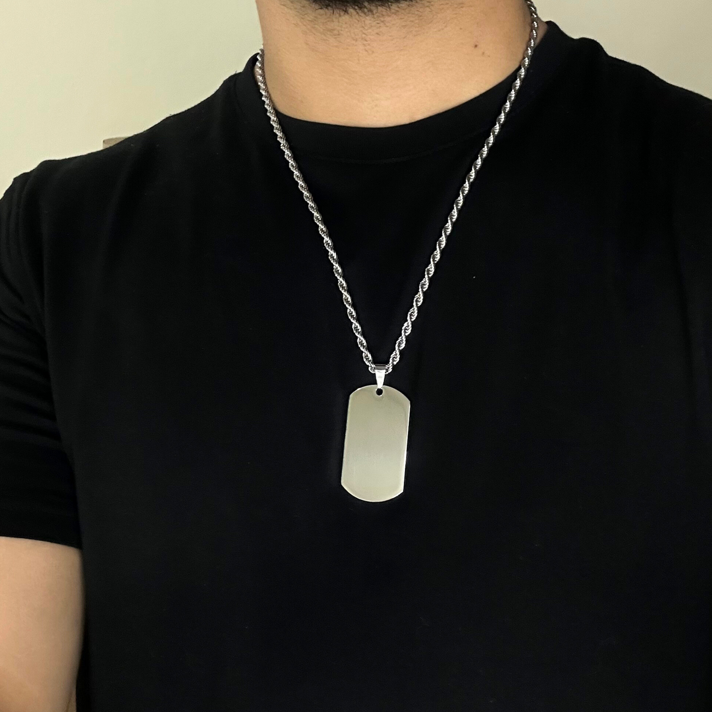 Collar Tag Estilo Militar Acero Inoxidable Cadena Torzal - Sin grabado