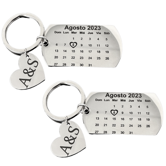Set de Llaveros de Calendarios Tag Personalizados Acero Inoxidable Personalizados (1 Par)
